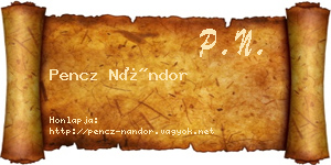 Pencz Nándor névjegykártya